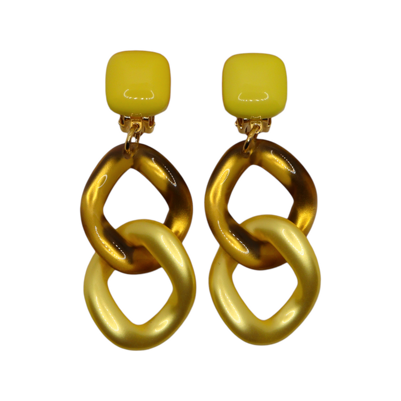 Designer Ohrclips Modell Maillon von Francine Bramli in gold/gelb