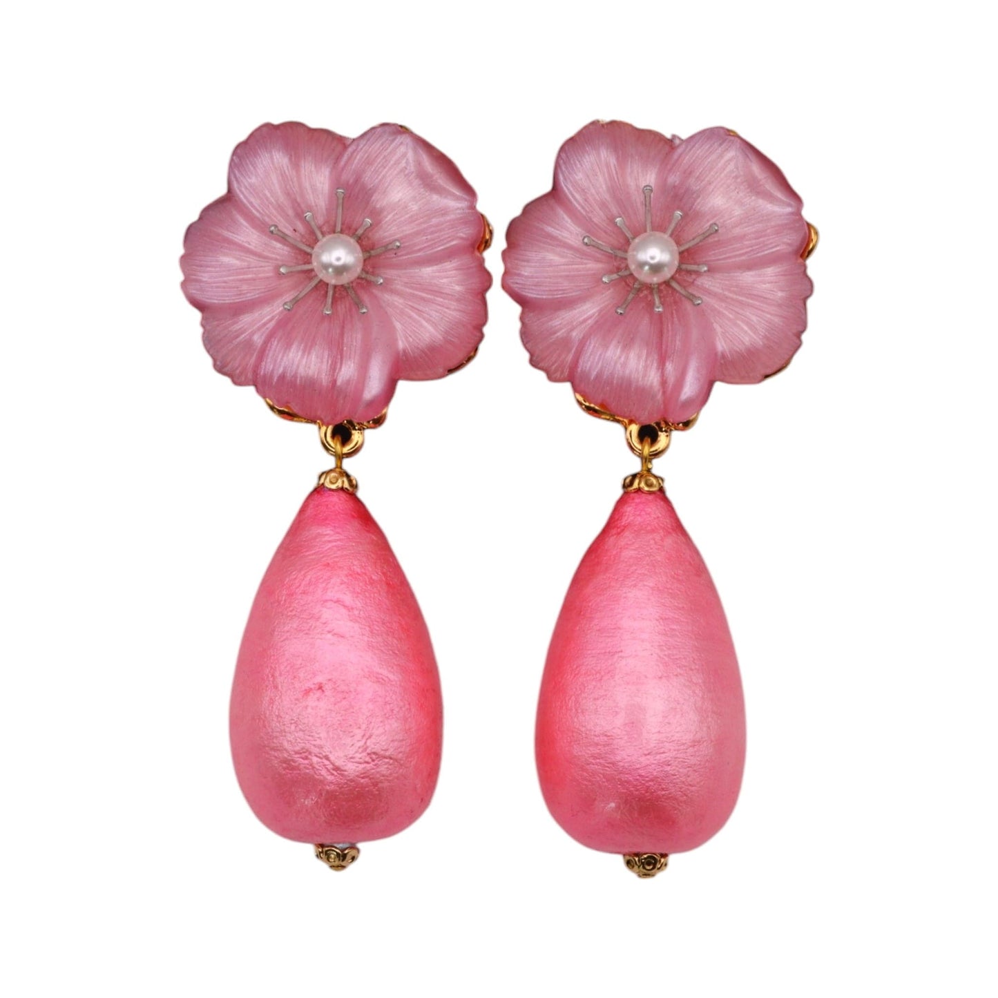 Ohrclips Blumenmuster mit Watteperle
