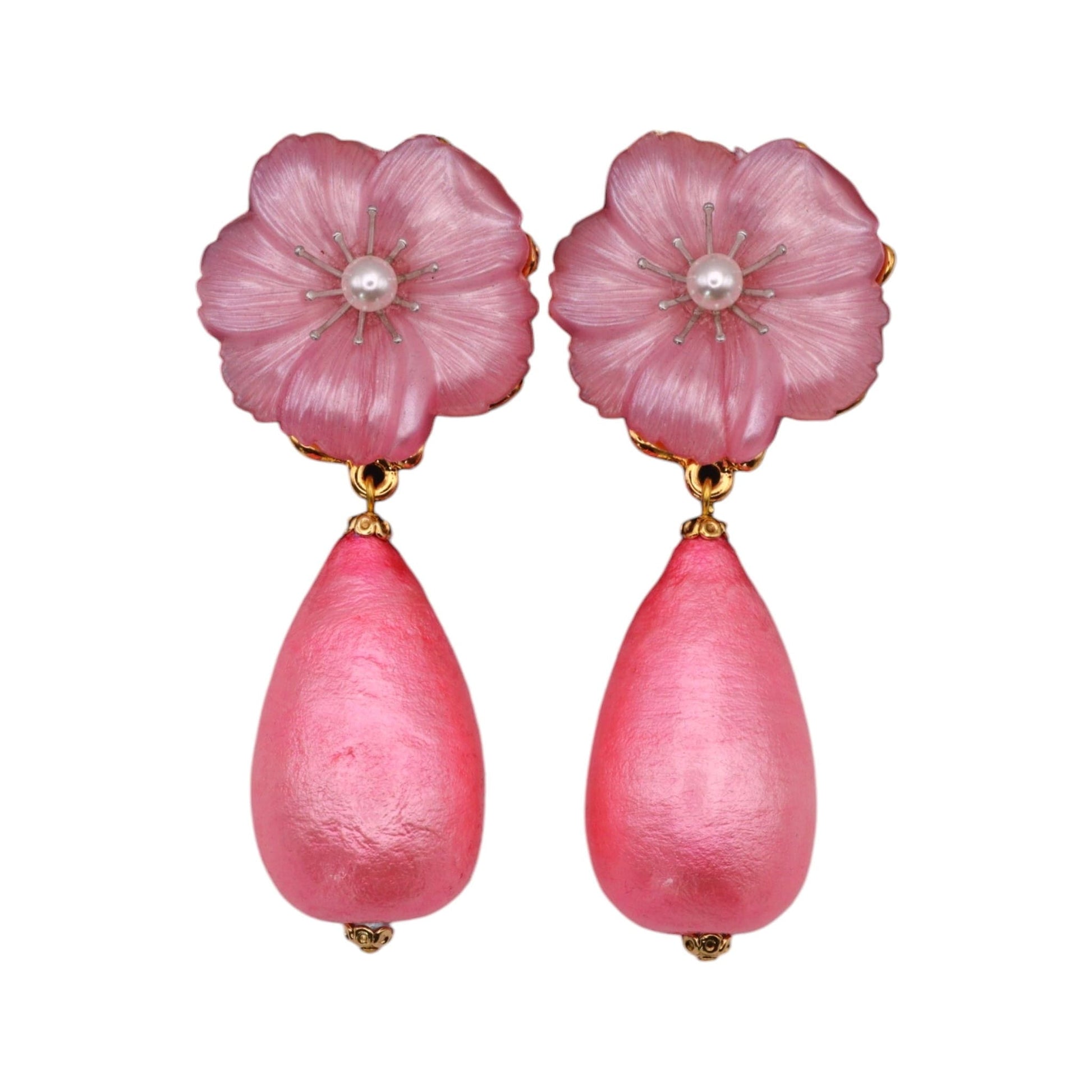 Ohrclips Blumenmuster mit Watteperle