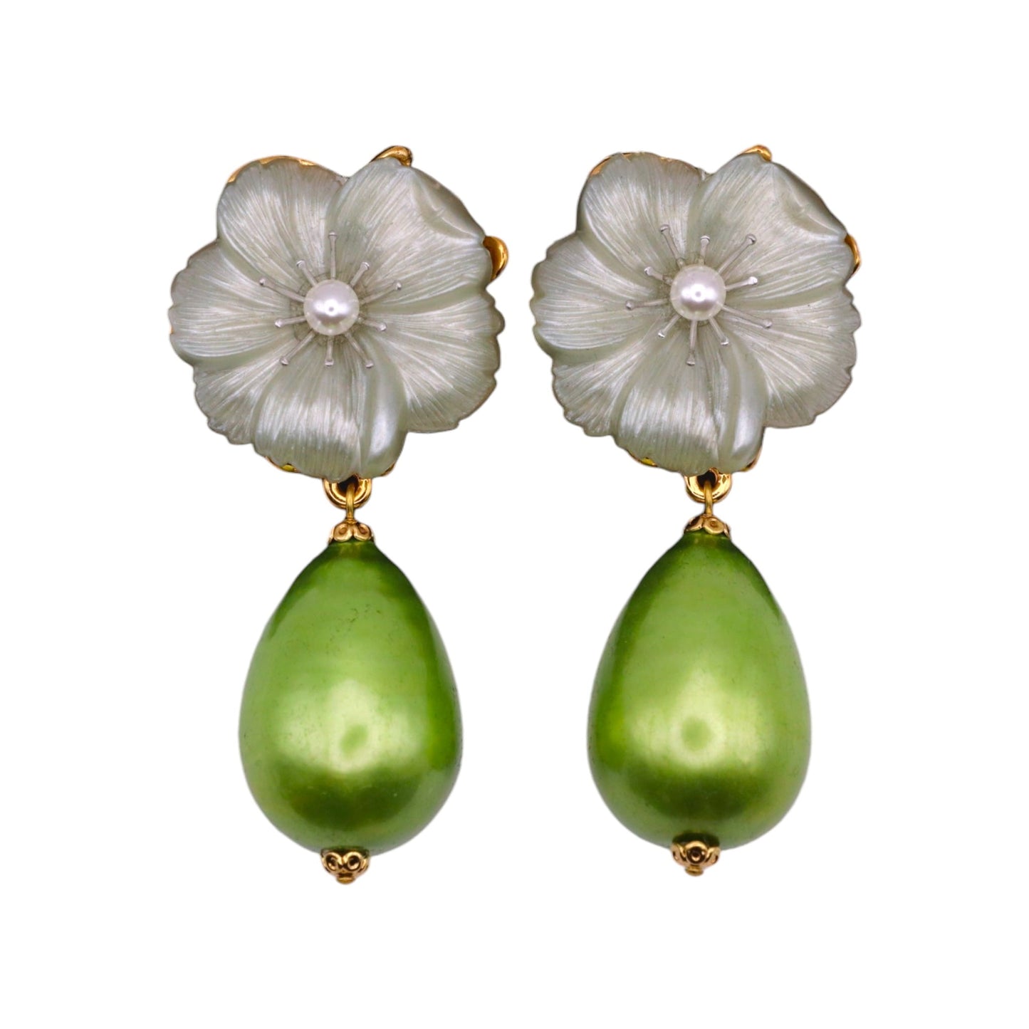 Ohrclips mit Watteperle und Blume
