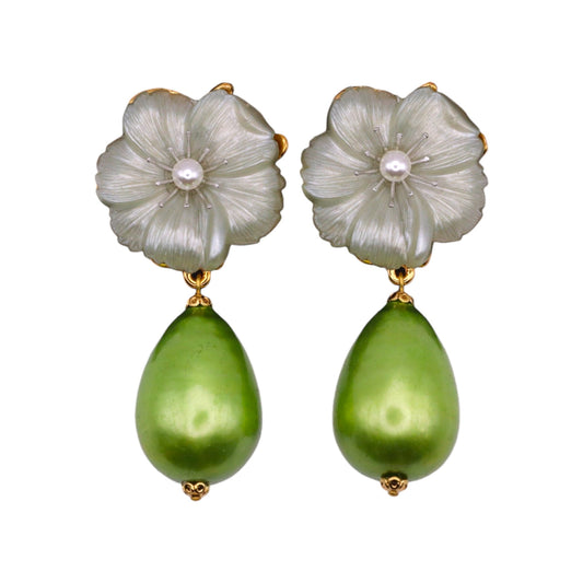 Ohrclips mit Watteperle und Blume